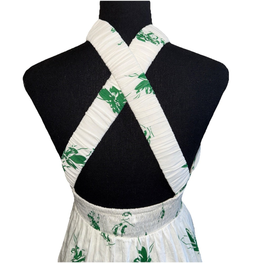 Reverse Dainty‎ Floral Crossover Midi Dress Sz Small Grern/White - Picture 8 of 13